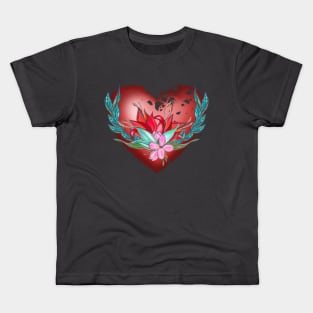 Heart with flowers Hand-drawn watercolor composition Kids T-Shirt